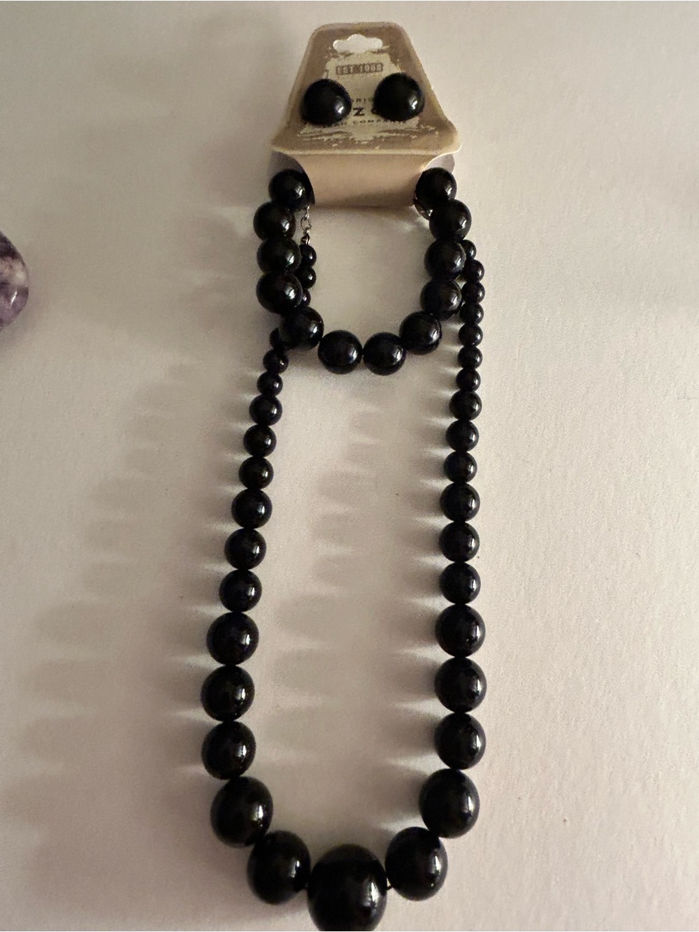 3pc set NWT Original Arizona Black Beads, Bracelet stretch, post button earrings